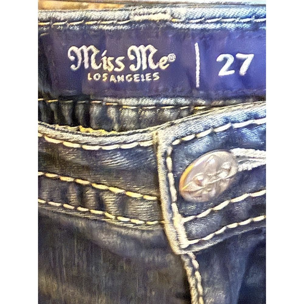 Miss Me Jeans Womens 27 Blue Mid Rise Straight Embroidered Pockets Medium Wash - Picture 4 of 6